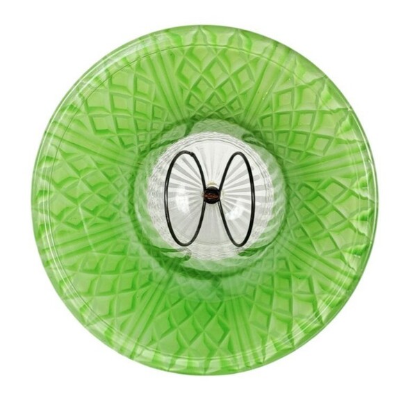 Vintage 30s Art Deco MCM Green Frosted Diamond Cut Glass Clip-On Bell Lampshade - Picture 2 of 9